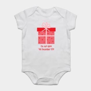 Christmas red Present Gift Box with pink Ribbon - Do not open 'till December 25th!! Baby Bodysuit